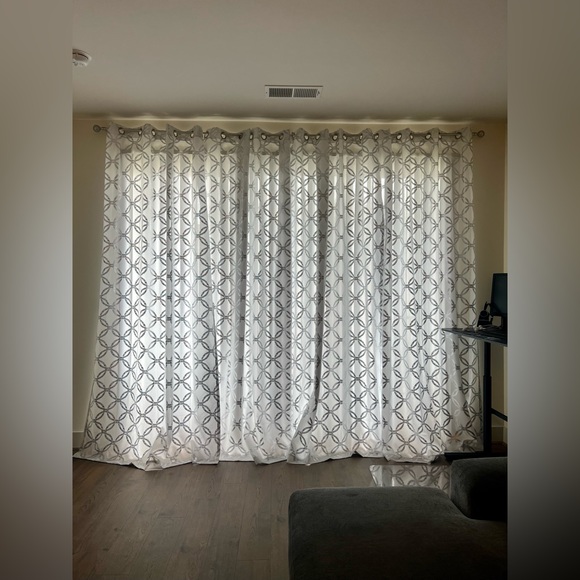 4 Curtain Panels, Grommet Top, White & Silver Metallic, Lvl 2 Filtering, 108X54 - Picture 3 of 8